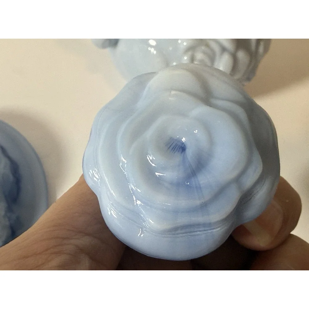 Avon Victoriana Blue Slag Glass Pitcher and Soap Dish 1978 Embossed Rose Design